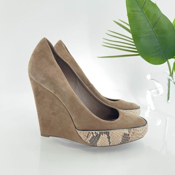 Tory Burch Sandra Pump Women's Size 8 Brown Leather Wedge Heel Platform Phython - Picture 3 of 16